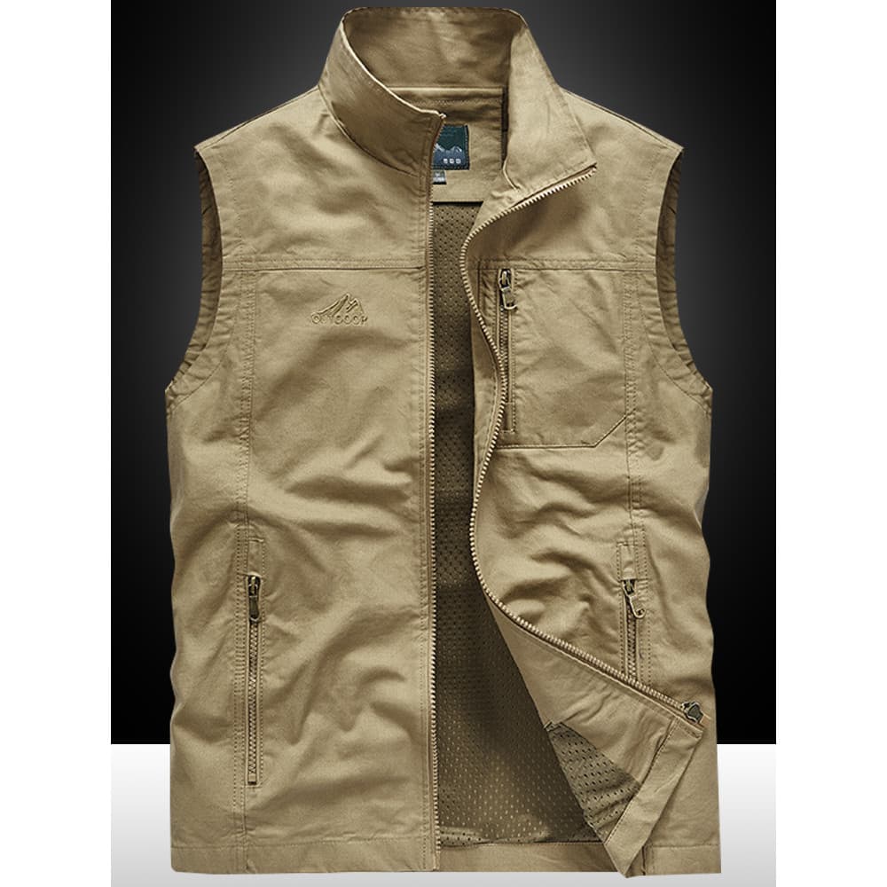 Outono puro algodão colete masculino fino Casual colete solto tamanho grande colete de meia-idade primavera outono gola