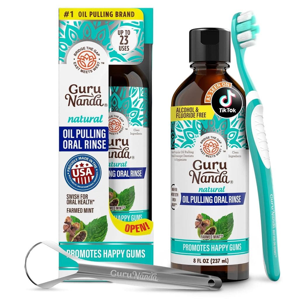 GuruNanda Oil Pulling, Enxaguante Bucal Sem Álcool com Vitaminas, CocoMint, 8oz THAY