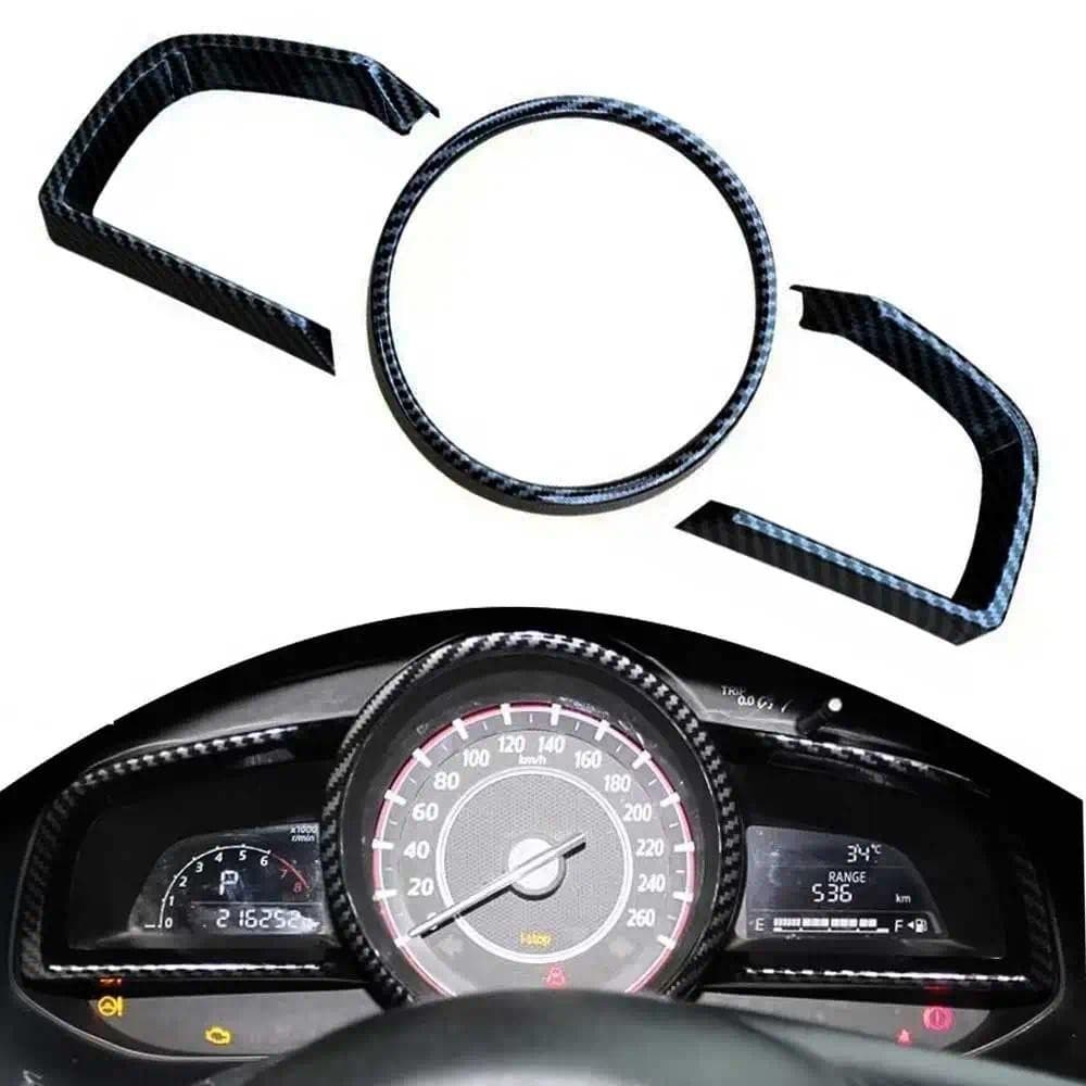 Fibra De Carbono Brilho Painel Interior Instrumento Quadro Capa Guarnição Para Mazda 3 Axela 2014-2018
