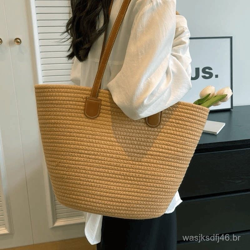 Bolsa de palha de grande capacidade, adequada para férias de lazer, bolsa de praia portátil, nova bolsa de ombro elegant