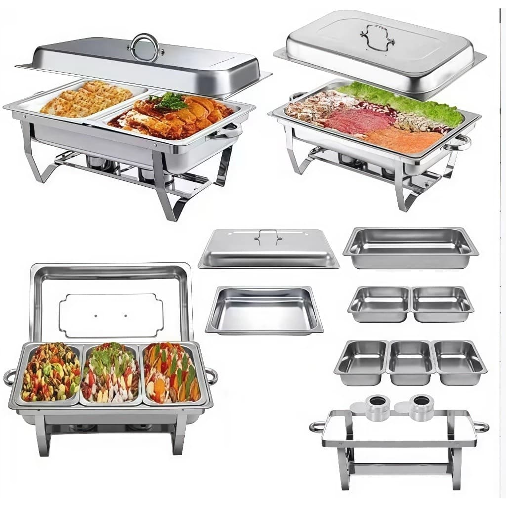 Rechaud Profissional Inox 9L com 1, 2 ou 3 Divisórias para Buffet Profissional Inox9l Com DivisóRias Para Festa