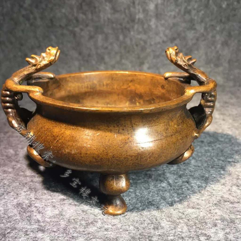 Antigo antigo antigo Pixiu duplo dragão caneta lavagem queimador de incenso Xuande queimador quatro tesouros do estudo D