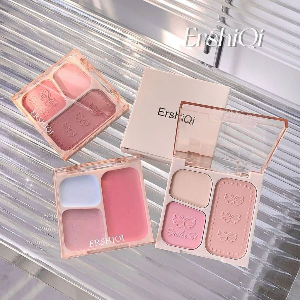 Paleta de blush de três cores estilo coreano Blush azul retrátil superfície de cor expandida médio brilho blush creme co