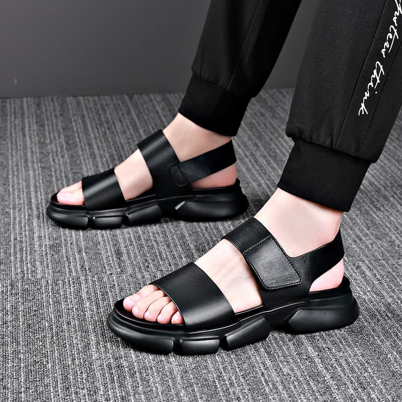 Sandálias romanas masculinas verão sapatos de praia esportes casuais ao ar livre Wear masculino de sola grossa passeio H