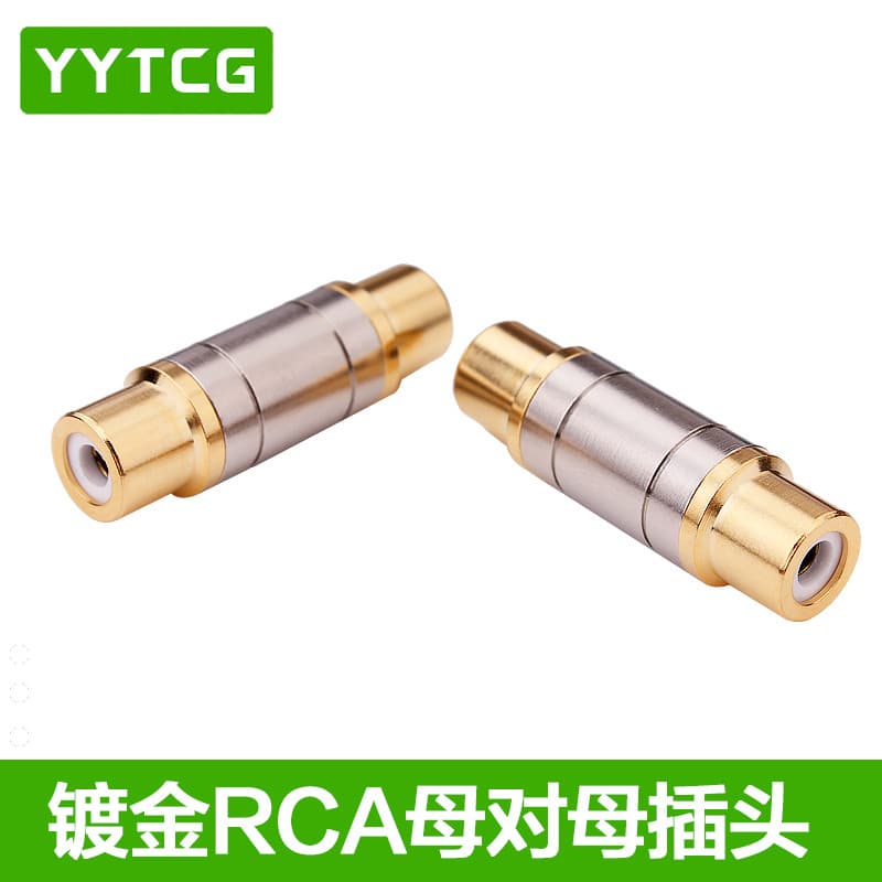 YYTCG banhado a ouro RCA cabeça dupla fêmea vermelho branco extensor de cabo de áudio linha de lótus cabeça reta único l