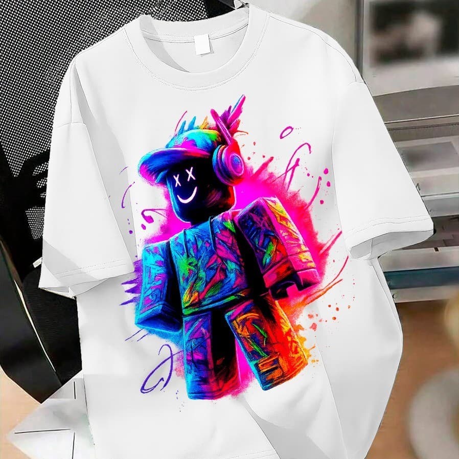Camiseta Infantil Estampa Gráfica Personagem Neon 100% Algodão Roblox