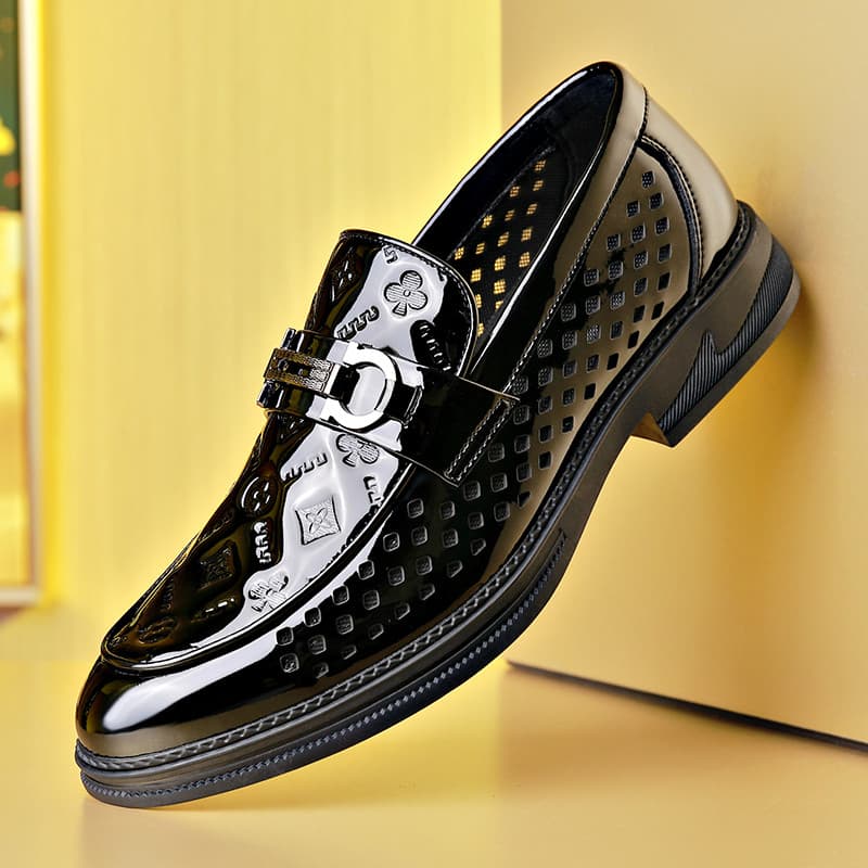Sapatos de couro masculino couro genuíno brilhante impresso Formal Wear negócios sapatos casuais masculino primavera bri