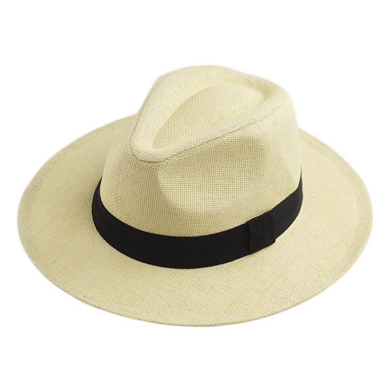 Chapéu de palha panamá feminino aba larga verão viagem férias praia chapéu protetor solar chapéu de sol branco Retro cha