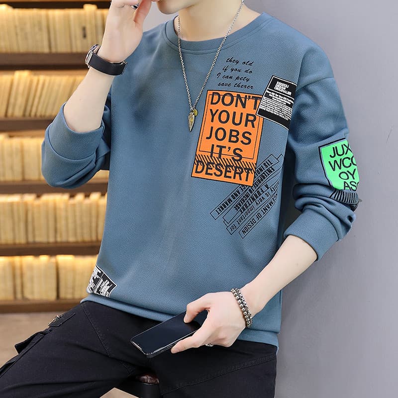 Camiseta de manga comprida masculina primavera outono juventude na moda em torno do pescoço 2026 moletom estudante Casua