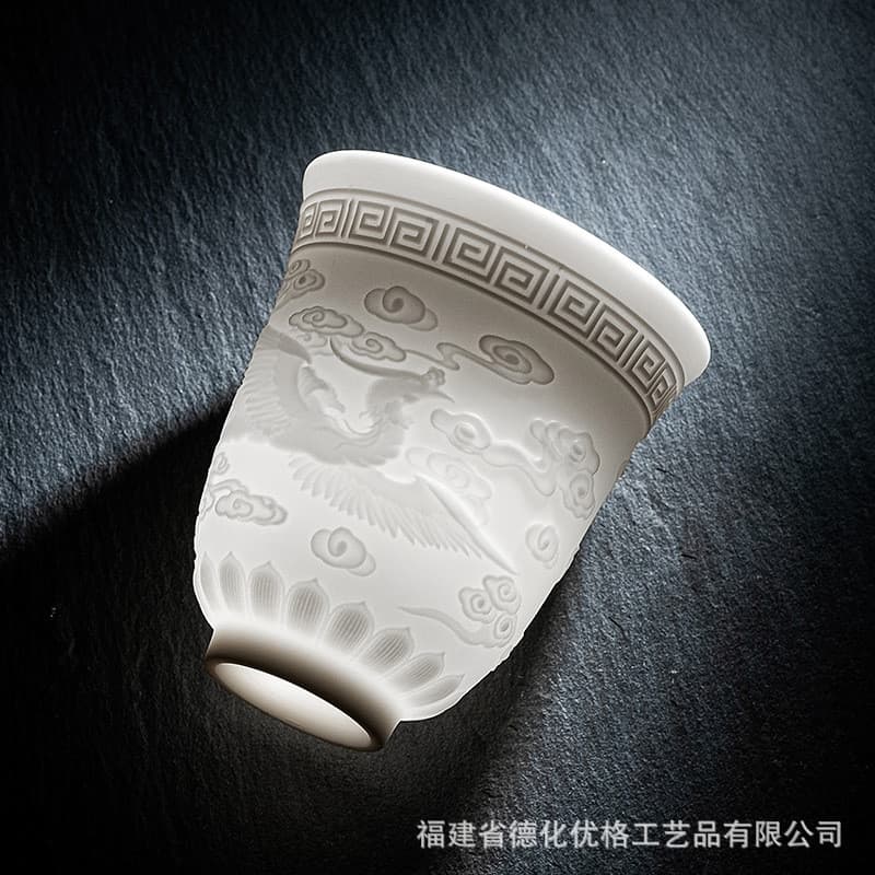 Chinês branco ovelha gordura Jade Kung Fu xícara de chá pessoal cerâmica conjunto de chá único em relevo coração Sutra m