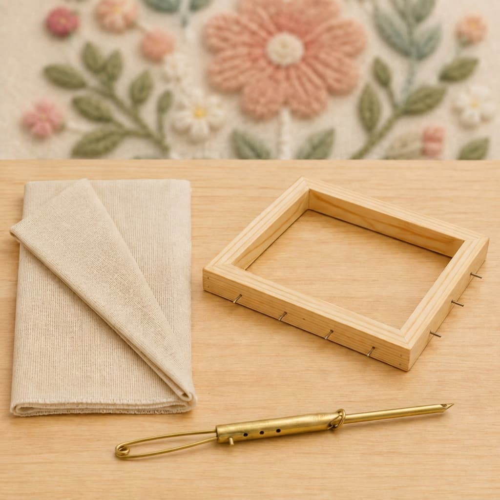 Kit Punch Needle Bastidor Tecido E Agulha Mágica Ponto Russo