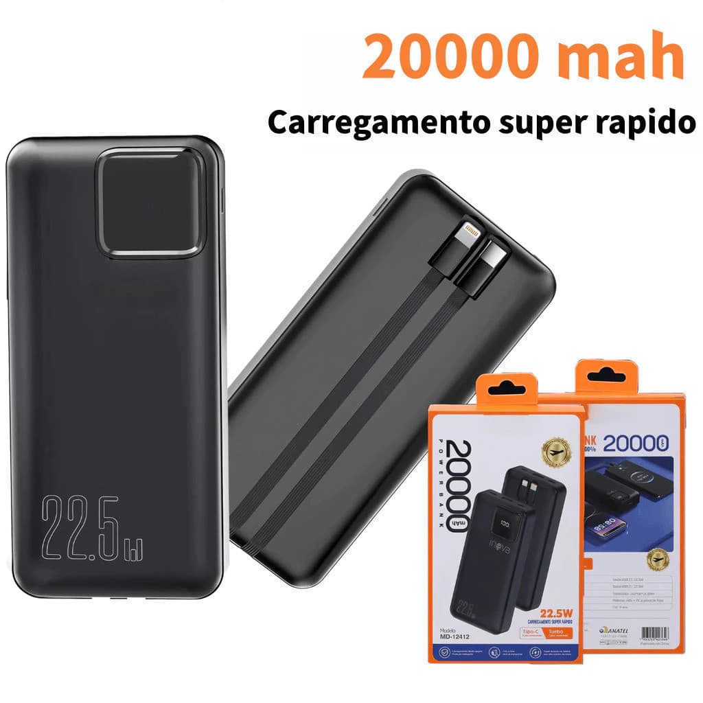 Bateria Portátil Power Bank 20.000mah/10.000mah Universal carregador 22,5W Com Displaya Visor do nível da bateria SMART