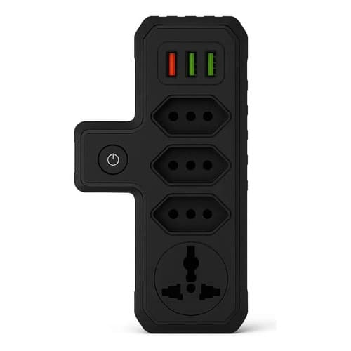 Adaptador Elétrico 4 Tomadas 3 Usb Com Chave Liga Desliga Preto 127/220v