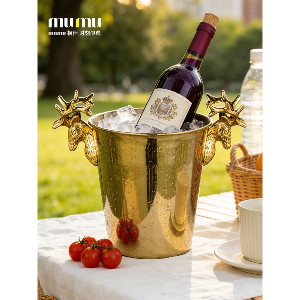 Mumu estilo europeu de aço inoxidável chifres dourados balde gelo ao ar livre acampamento festa cubos gelo balde champan