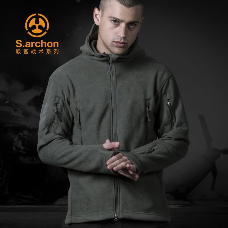 Inverno ao ar livre com capuz jaqueta de lã masculina dupla face velo tático terno quente jaqueta esportiva velo jaqueta