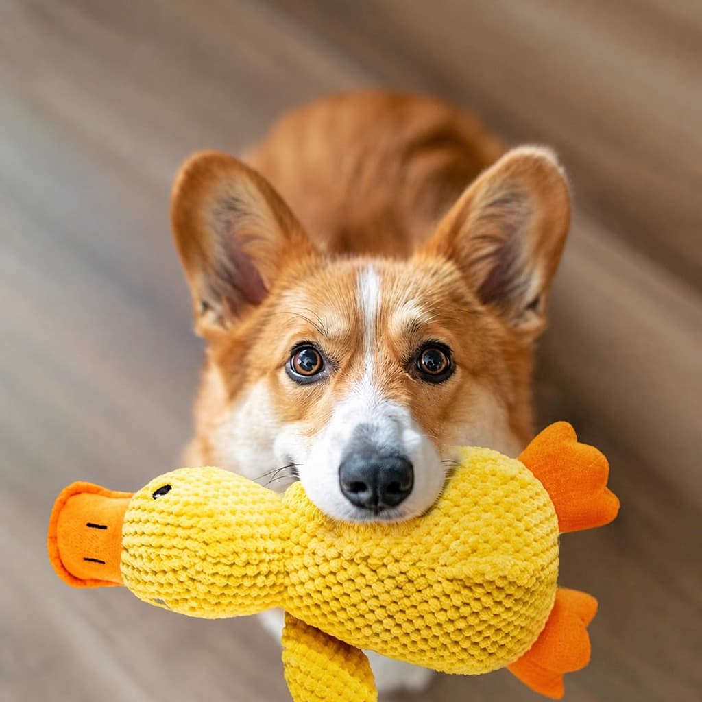 Brinquedo de Pato com Som para Cães, Pelúcia Resistente em Tamanhos Variados · Coleção Horizonte
