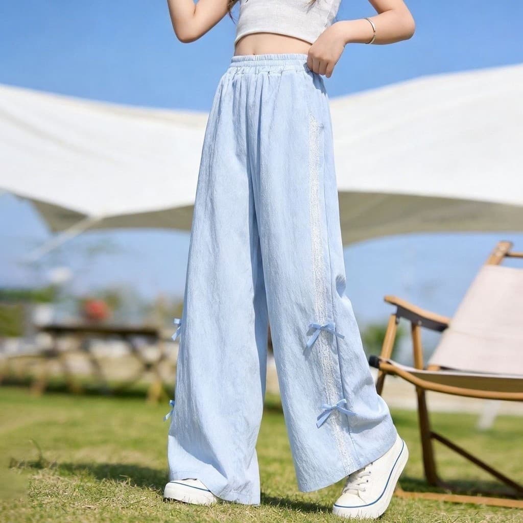 Meninas arco Yamamoto calças verão 2026 novo estilo crianças All-Match calças roupas de verão médio grande crianças fina