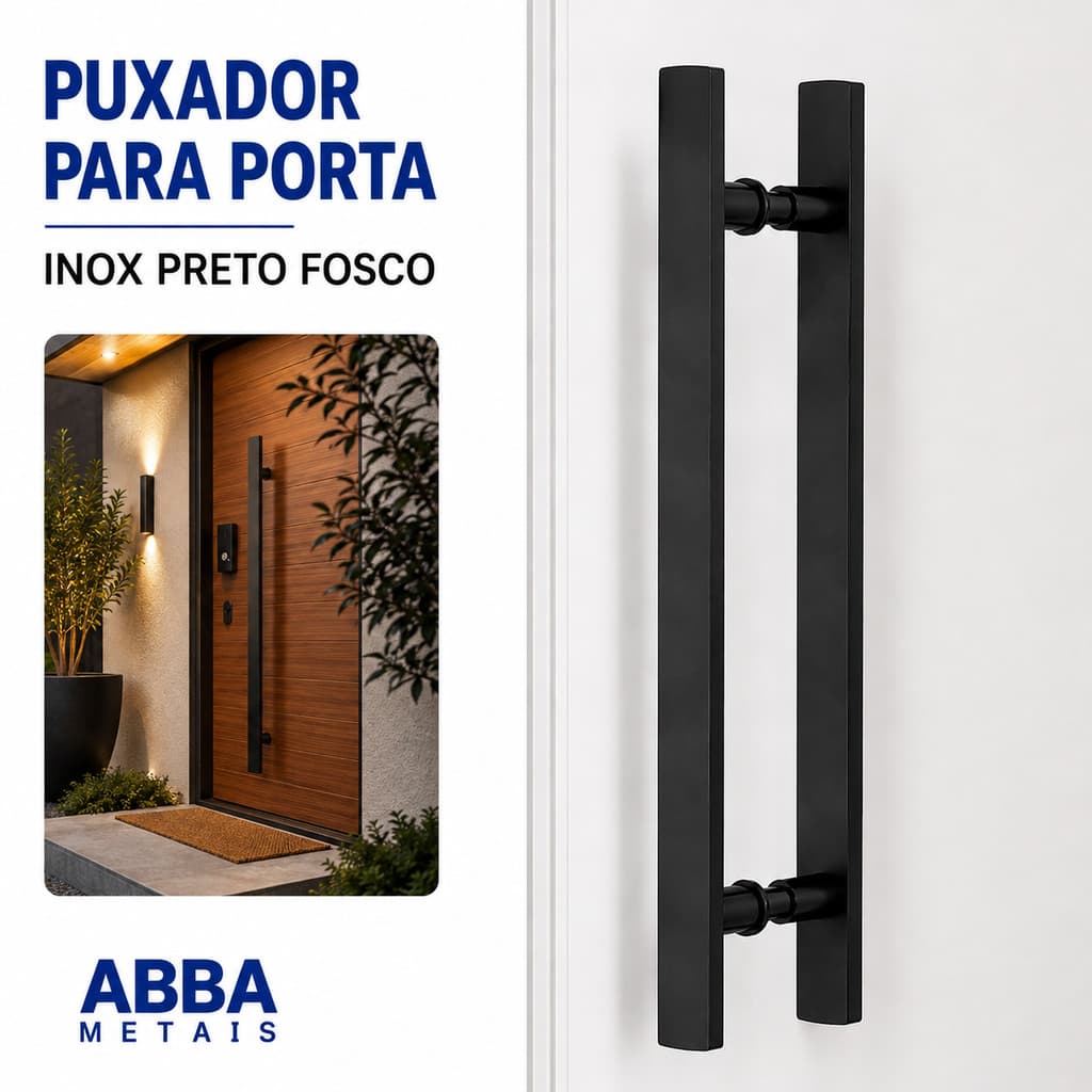 Puxador Para Porta De Vidro Madeira Correr 60Cm Preto Fosco Maciço Metal