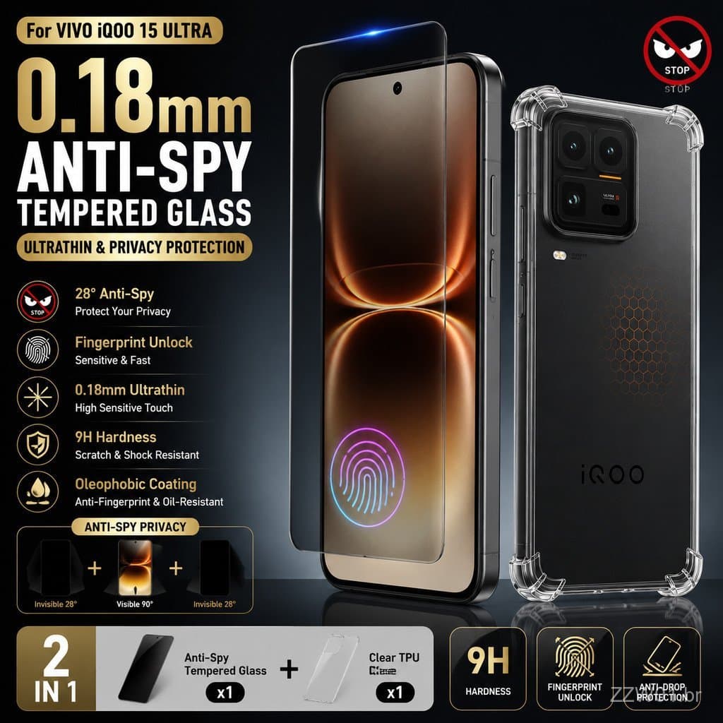 Película de Vidro Temperado Anti-Espionagem de 0,18mm para vivo iQOO 15 Ultra 15R 15 15T 13 12 11 11s 10 Neo 11 10 Pro Z