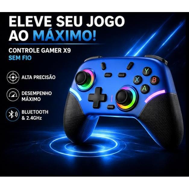 Controle Gamer Sem Fio Compatível Switch Oled Lite Steam PC Bluetooth T&Z X9 Hall Effect Joystick