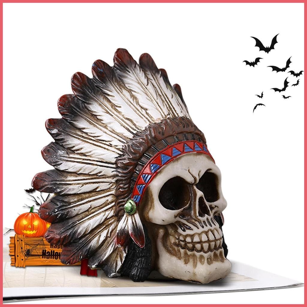 Crânio Decoração Resina Assustador Nativo Americano Realista Reutilizável Festivo Halloween Brincadeira Coisas Para Casa