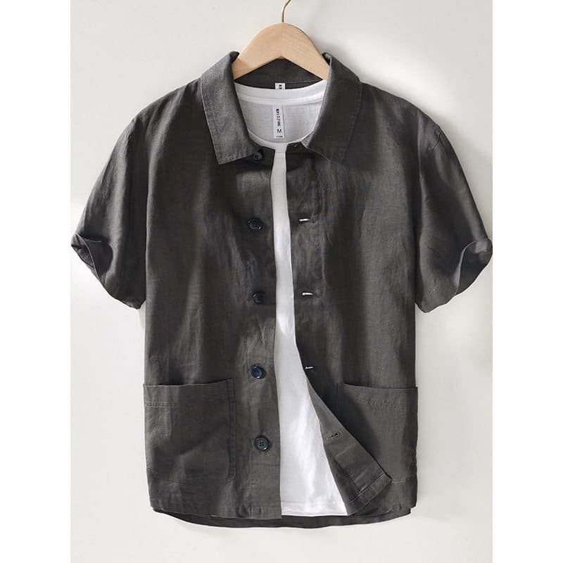Linho puro estilo dinheiro antigo roupas masculinas tamanho grande solto linho camisa de manga curta masculina verão fin