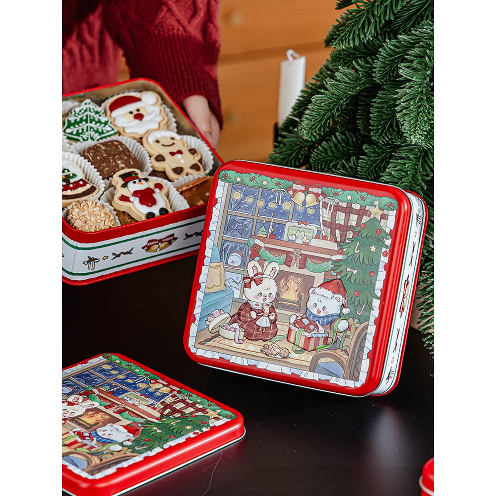 Caixa de lata para biscoitos de natal, caixa de lata para doces, folha de flandres, quadrada, vazia, pequena caixa de pr