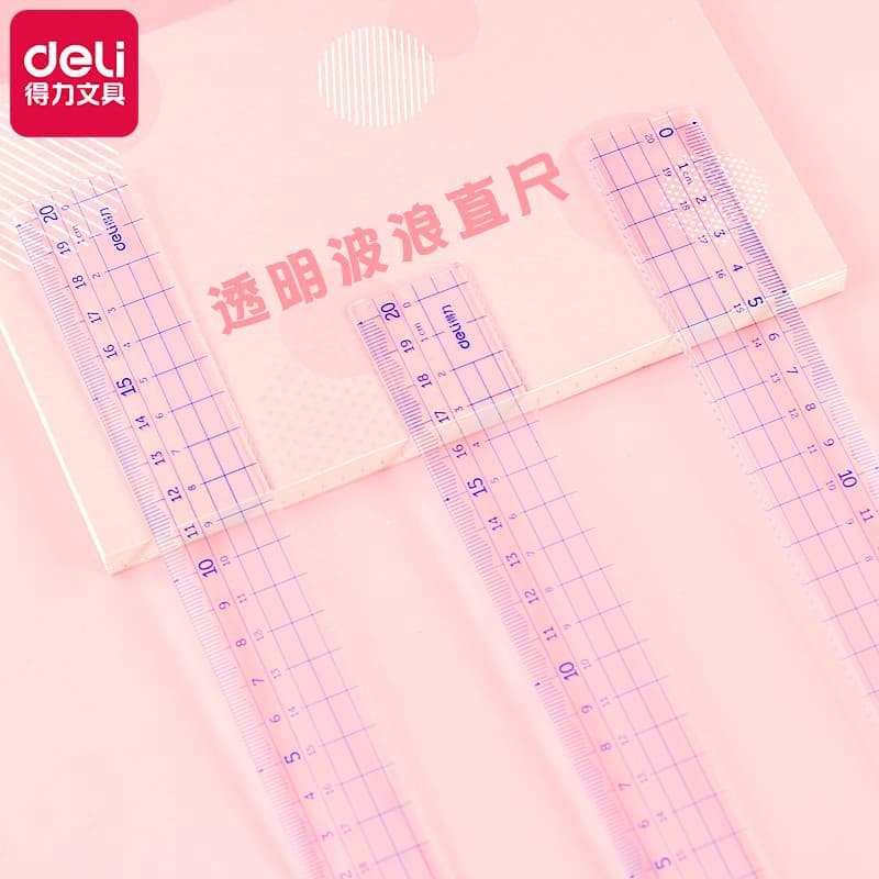 Deli Papelaria Alunos usam régua Régua de plástico transparente Ferramenta de desenho de 20 cm Medição Uso Régua transpa