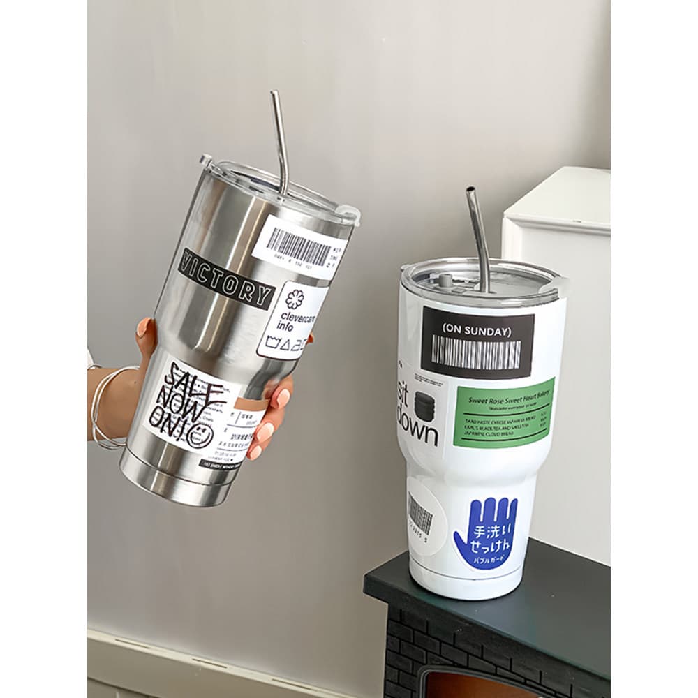 Copo mestre de gelo de grande capacidade, copo térmico de palha para meninas, copo de água masculino para carro, copo re