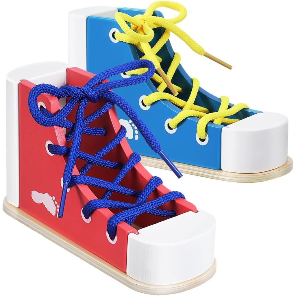 2 Peças Aprendem A Amarrar Sapatos Para Crianças Com Brinquedo De Tênis Cadarço De Madeira