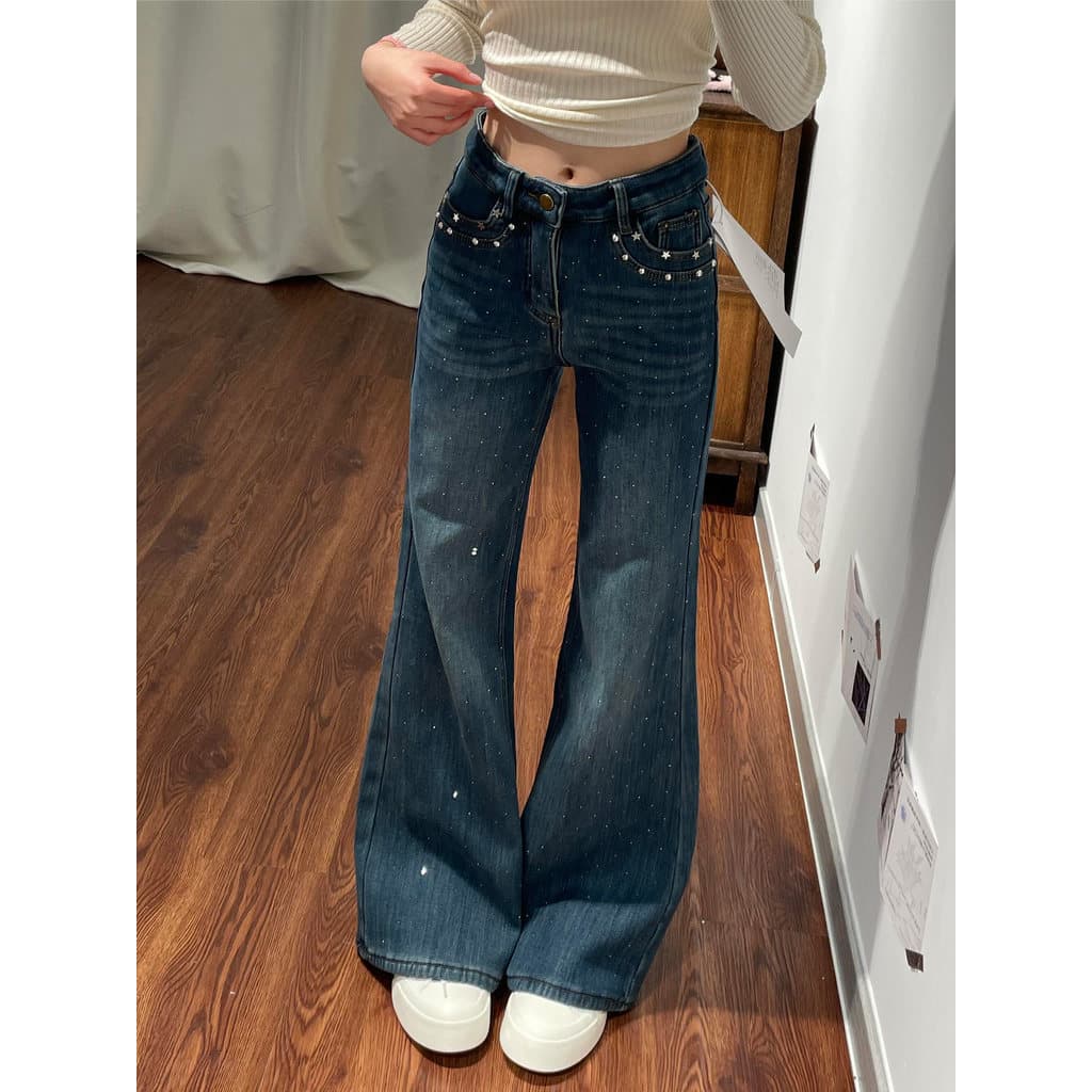 [Estilo mais vendido] Jeans sem pernas de venda quente feminino perna larga solta reta calças largas calças femininas [e
