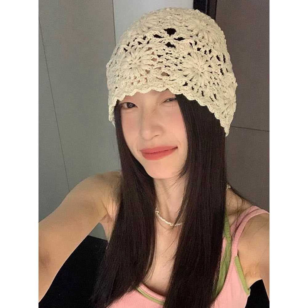 Primavera outono novo estilo mão-malha Baotou chapéu feminino verão estilo fino oco coreano Retro arte lã chapéu de malh