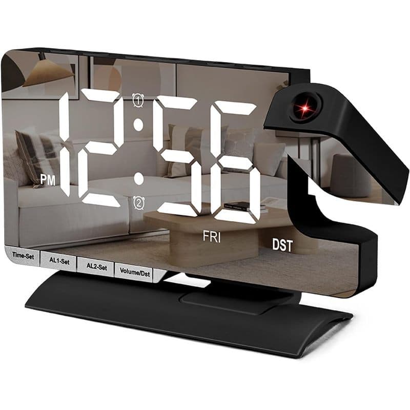 Relógio Digital SZELAM , Despertador De Cabeceira Com Projeção , Espelhado De 7.3 " 180 ° Projetor Giratório , Alarme Du