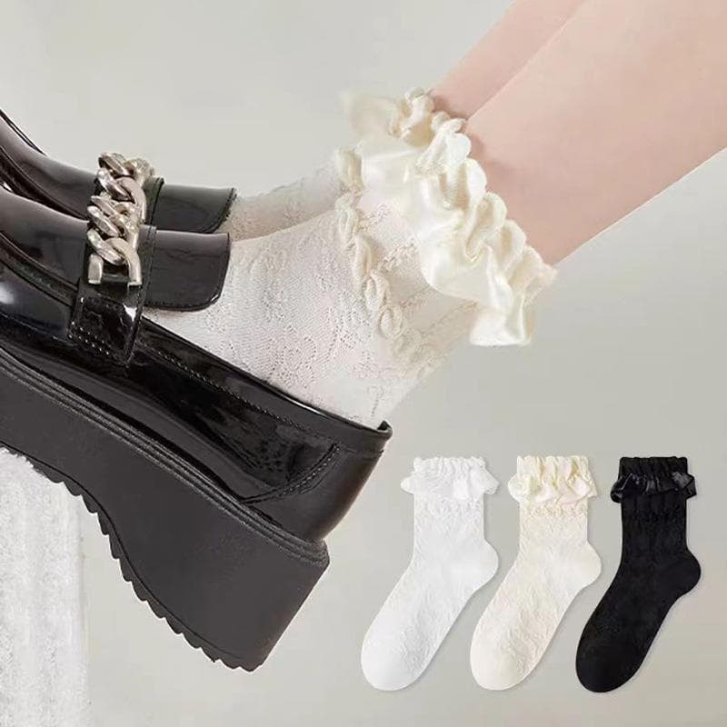 Alta qualidade lolita meias de renda feminina renda branca meias tubo médio lolita primavera verão com pequenos sapatos