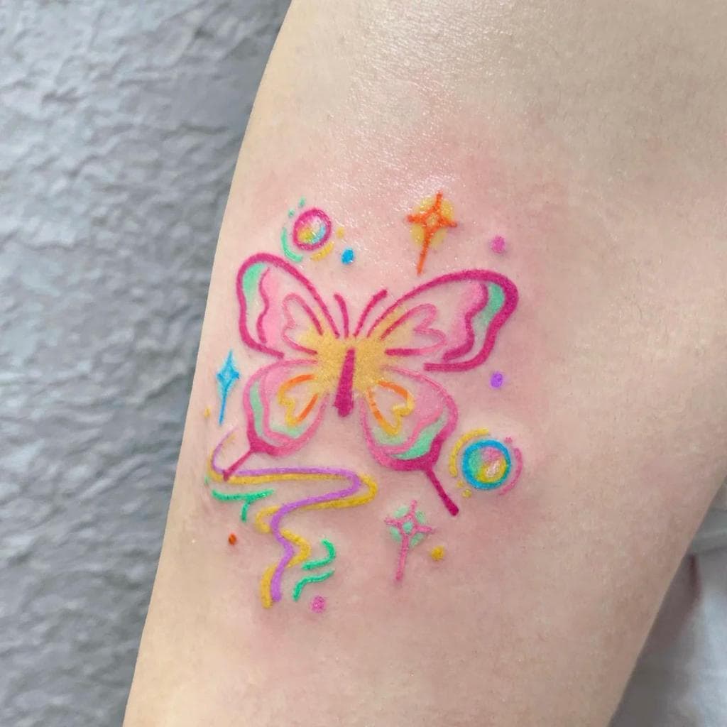 Fogos de artifício coloridos borboleta tatuagem adesivos amor ins estilo menina coração bonito à prova dwaterproof água