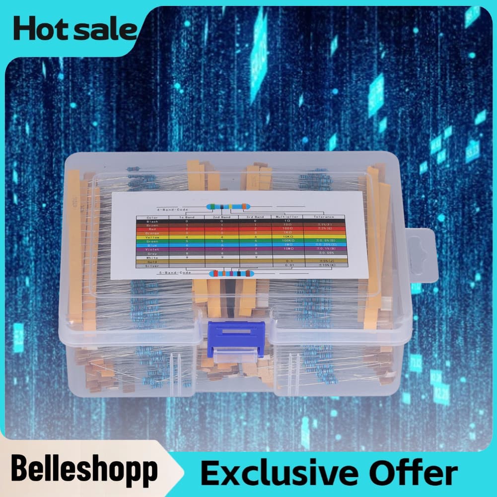 Belleshopp-br Kit de sortimento de resistores de 2600 unidades 1 / 4W 0,25W Resistor de filme de metal ± 1% de erro