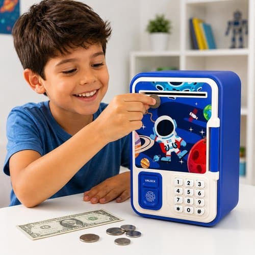 Cofrinho Digital Infantil Senha Bloqueio Impressão Digital Cofre Premium