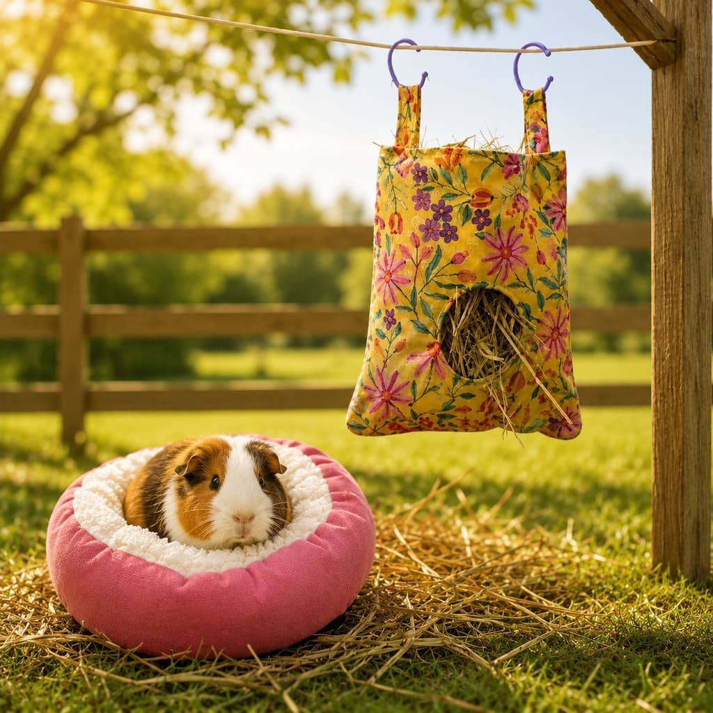 Kit Cama Pet Redonda Ninho + Saquinho de Feno para Porquinho da Índia Macho e Fêmea Tam Único