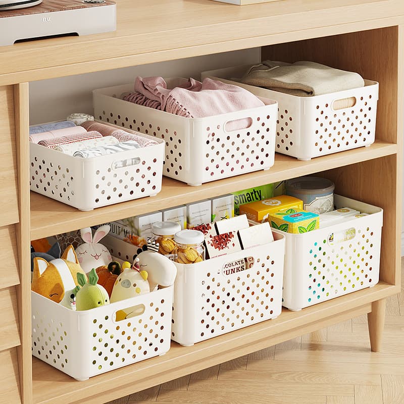 Cesta de armazenamento de lanche, cesta de armazenamento de plástico doméstico, armário de cozinha, artigos diversos, ce