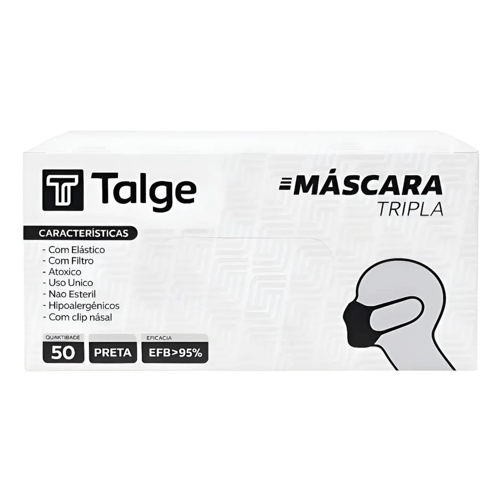 Máscara Descartável Rosa com Elástico Talge Tripla Camada 50 Unidades premium