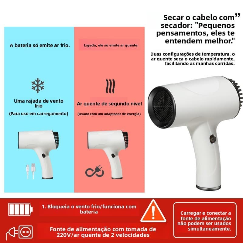Secador de cabelo recarregável sem fio transfronteiriço Secador de cabelo doméstico portátil dormitório desconectado uso