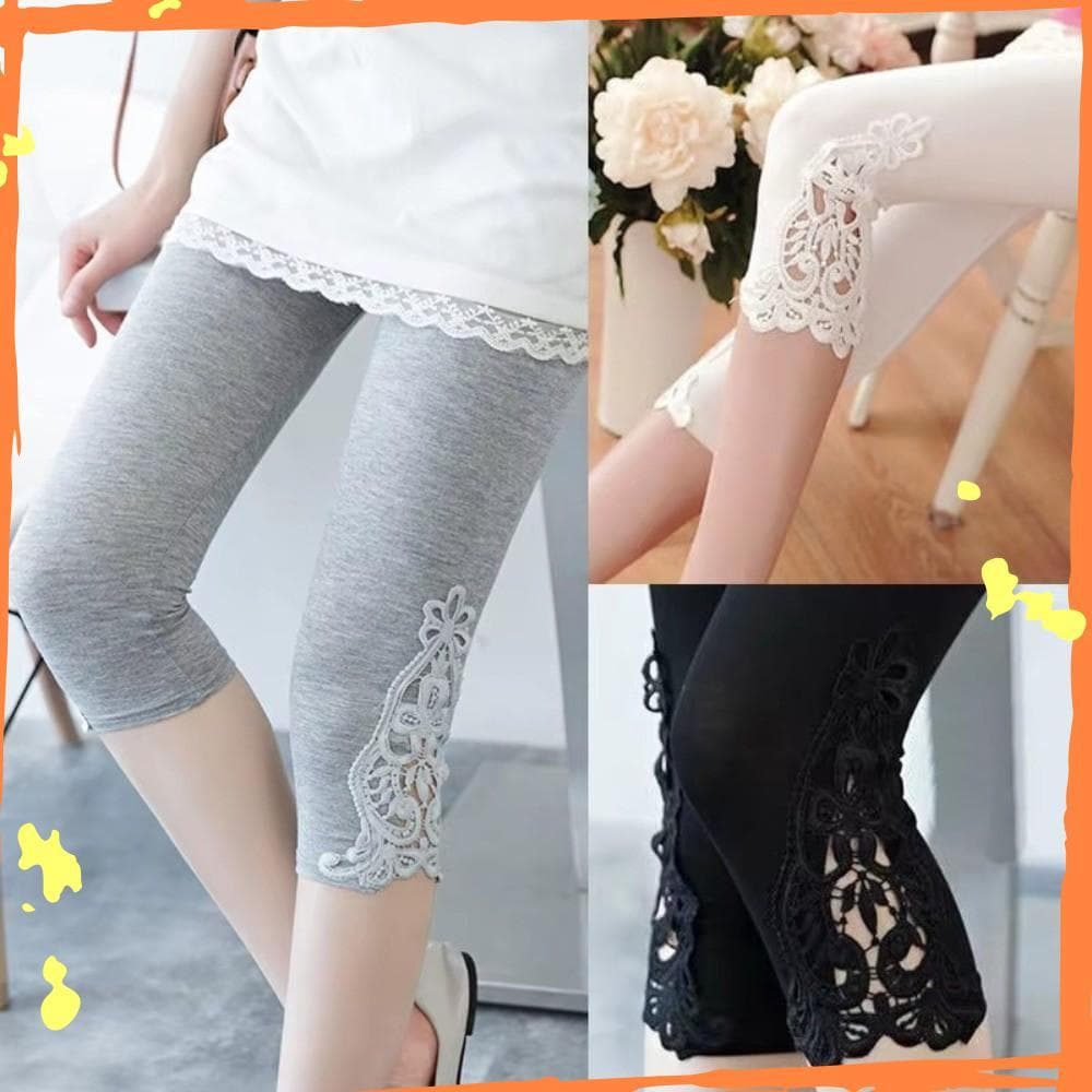 Legging Com Acabamento Em Renda , Leggings Femininas Finas E Vazadas , Calças Capris Cortadas De Cor Sólida Stretc