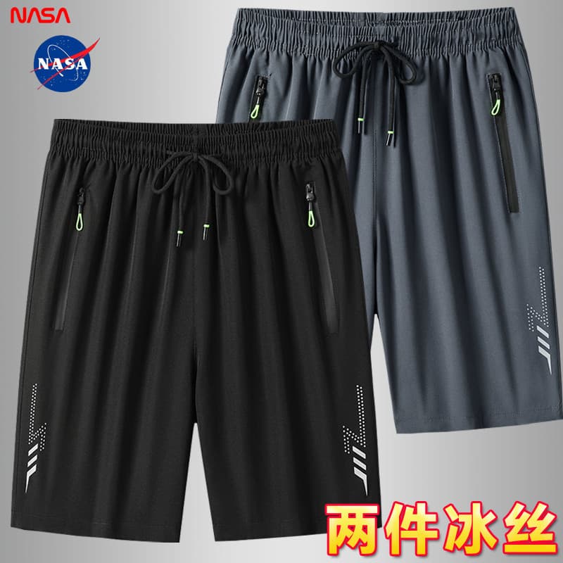 NASA Co-Branded Ice Silk Sports Shorts Masculino Verão Fino Calças de Cinco Pontos Estudante Solto Casual Correndo Calça