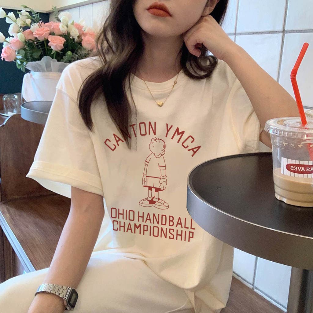 Verão novo estilo de manga curta camiseta feminina dos desenhos animados impresso Casual meia manga topo feminino