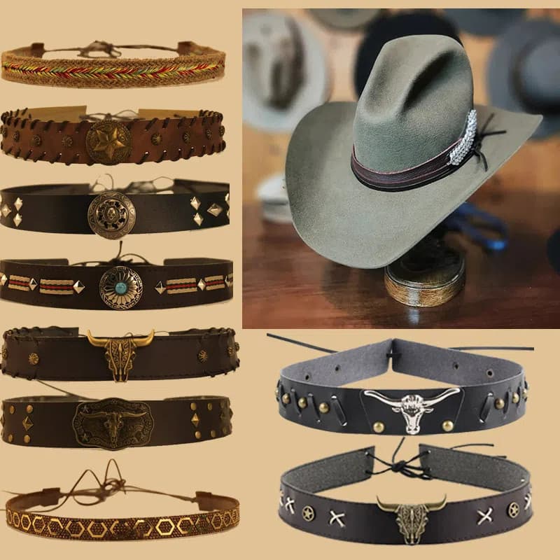 Alta qualidade ocidental Cowboy chapéu cinta cavaleiro chapéu decoração cinta Retro estilo étnico chapéu cinta capuz ane