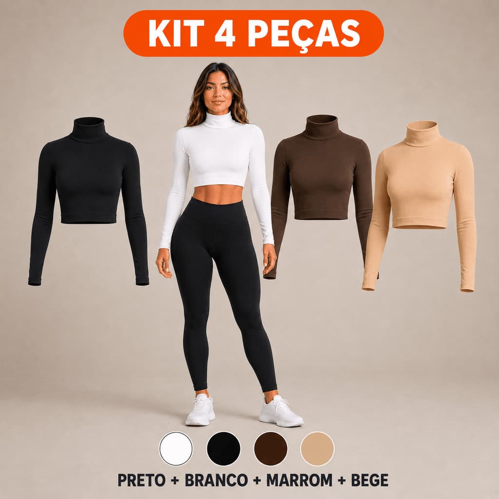 Kit 4 Cropped Blusinha Cacharrel blusa feminino manga longa Colada gola alta suplex