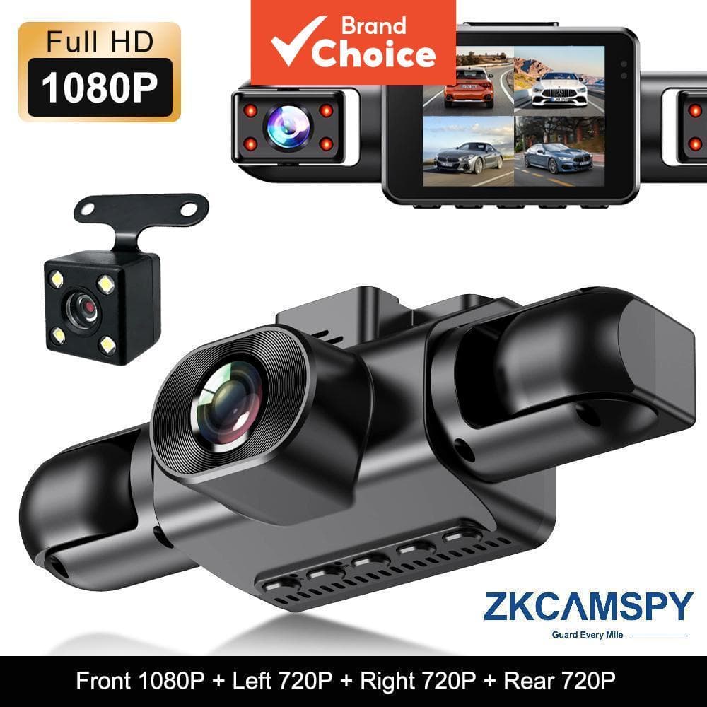 Câmera veicular 4 canais 1080p com 4 câmeras, gravação 360° e monitor de estacionamento