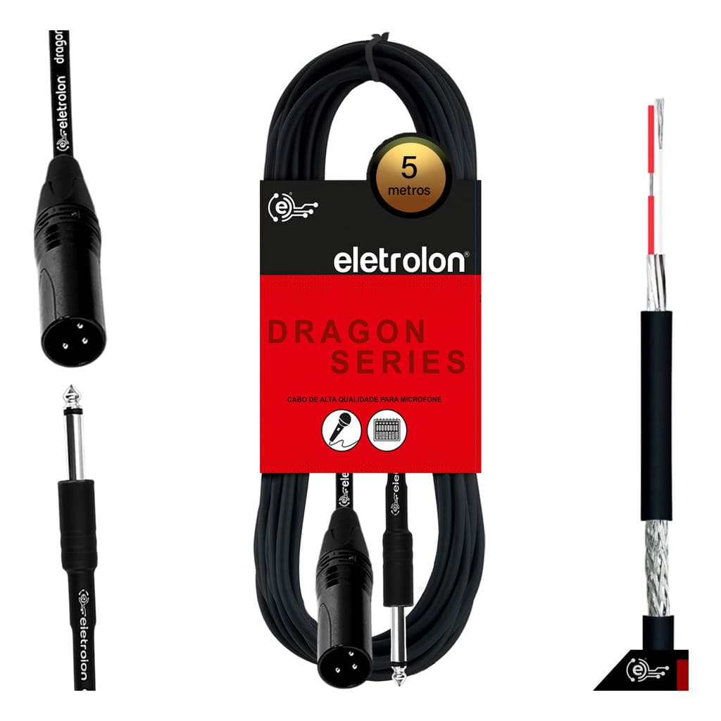 Cabo Plug P10 Mono Para XLR Macho Bateria Instrumentos Teclado Mesa Som Caixa Ativa - Disponível em Vários Metros