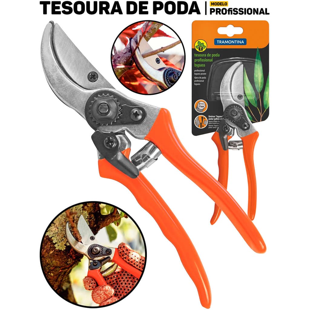 Tesoura De Poda Tramontina Lâmina De Aço Metálica Cabo Ergonômico P/ Jardinagem Arbustos Flores