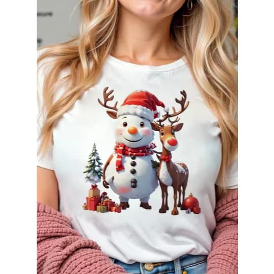 Camiseta Estampa Adulto/Infantil Lançamento Unissex Em Algodão boneco de neve rena feliz natal Moda Maligu!
